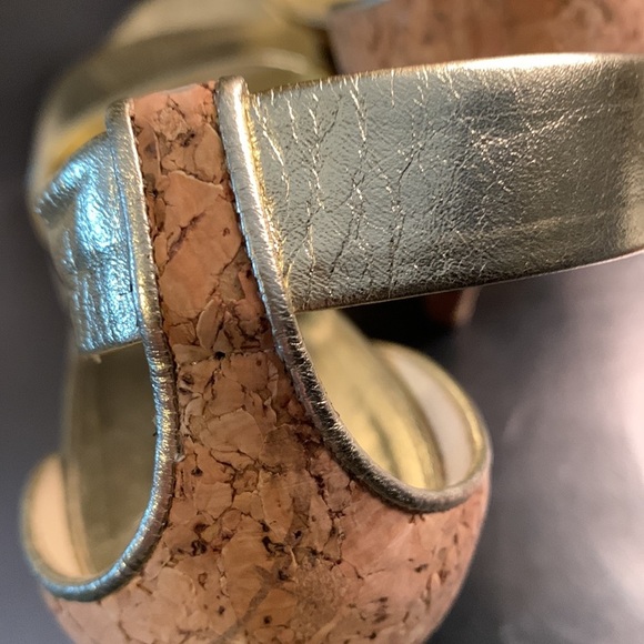 Gucci Gold Metallic Cork Wedge Sandals - Picture 6 of 12